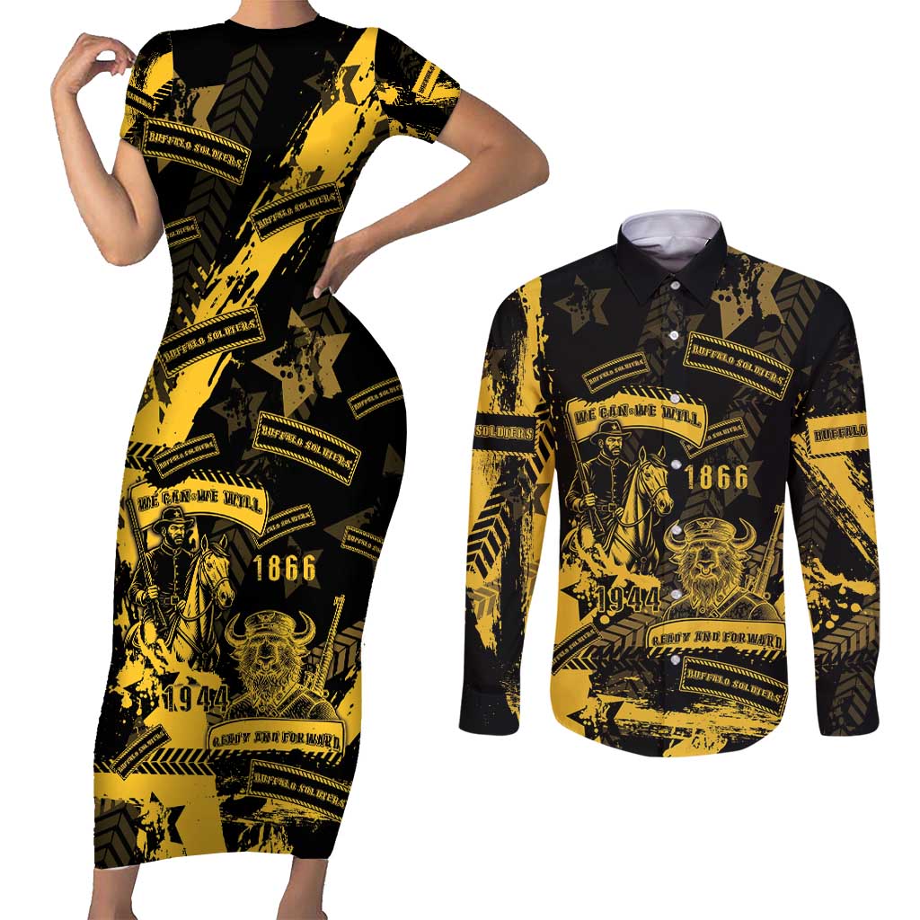 Buffalo Soldiers Couples Matching Short Sleeve Bodycon Dress and Long Sleeve Button Shirt Military Urban Retro Style - Wonder Print Shop