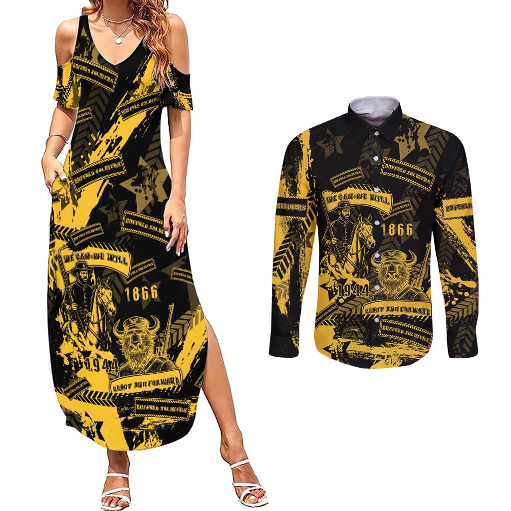Buffalo Soldiers Couples Matching Summer Maxi Dress and Long Sleeve Button Shirt Military Urban Retro Style - Wonder Print Shop
