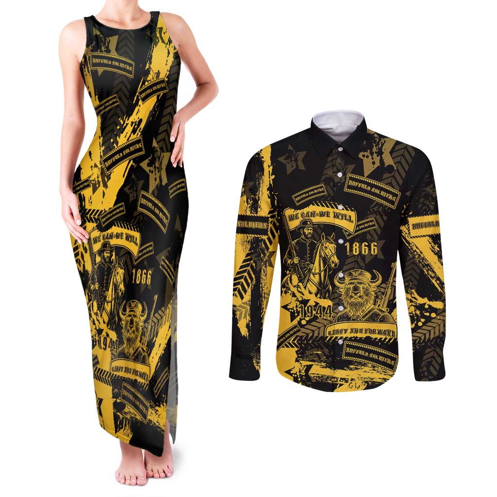 Buffalo Soldiers Couples Matching Tank Maxi Dress and Long Sleeve Button Shirt Military Urban Retro Style - Wonder Print Shop