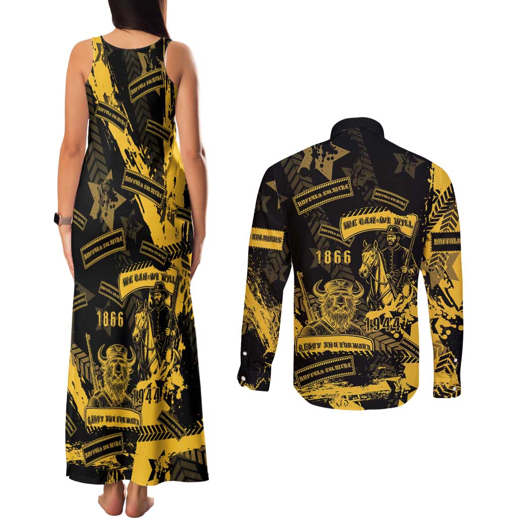 Buffalo Soldiers Couples Matching Tank Maxi Dress and Long Sleeve Button Shirt Military Urban Retro Style - Wonder Print Shop
