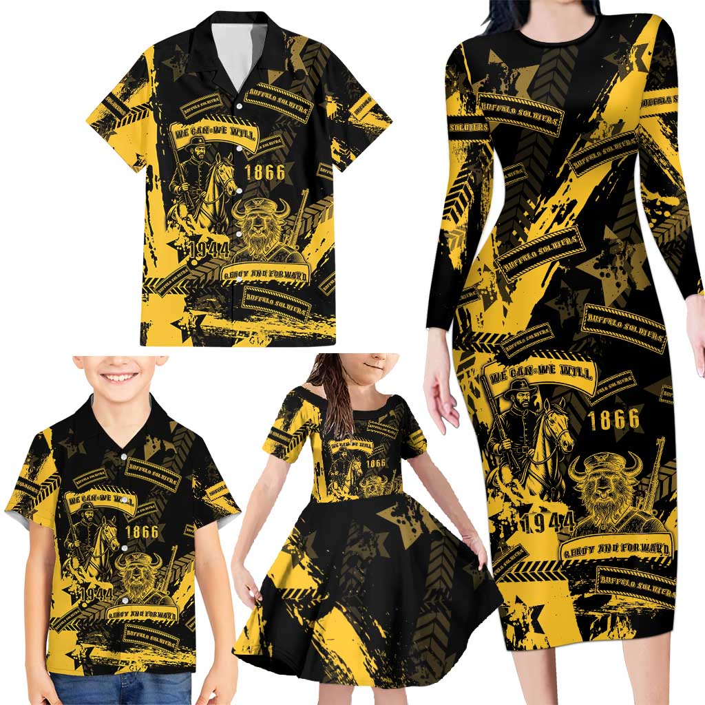 Buffalo Soldiers Family Matching Long Sleeve Bodycon Dress and Hawaiian Shirt Military Urban Retro Style - Wonder Print Shop