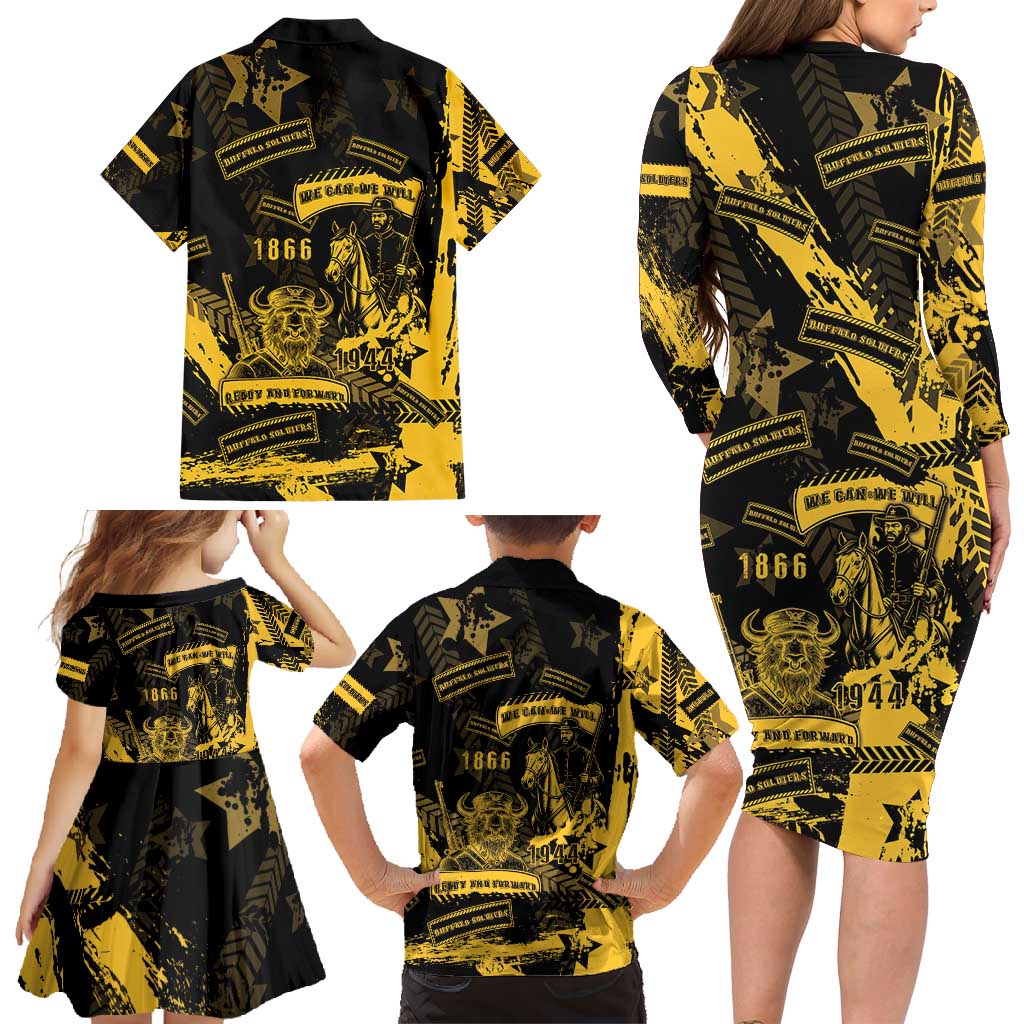Buffalo Soldiers Family Matching Long Sleeve Bodycon Dress and Hawaiian Shirt Military Urban Retro Style - Wonder Print Shop