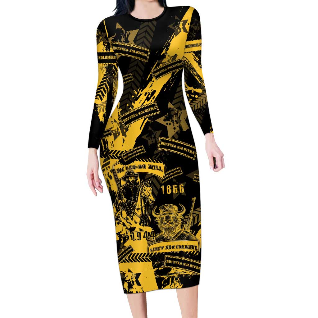 Buffalo Soldiers Family Matching Long Sleeve Bodycon Dress and Hawaiian Shirt Military Urban Retro Style - Wonder Print Shop