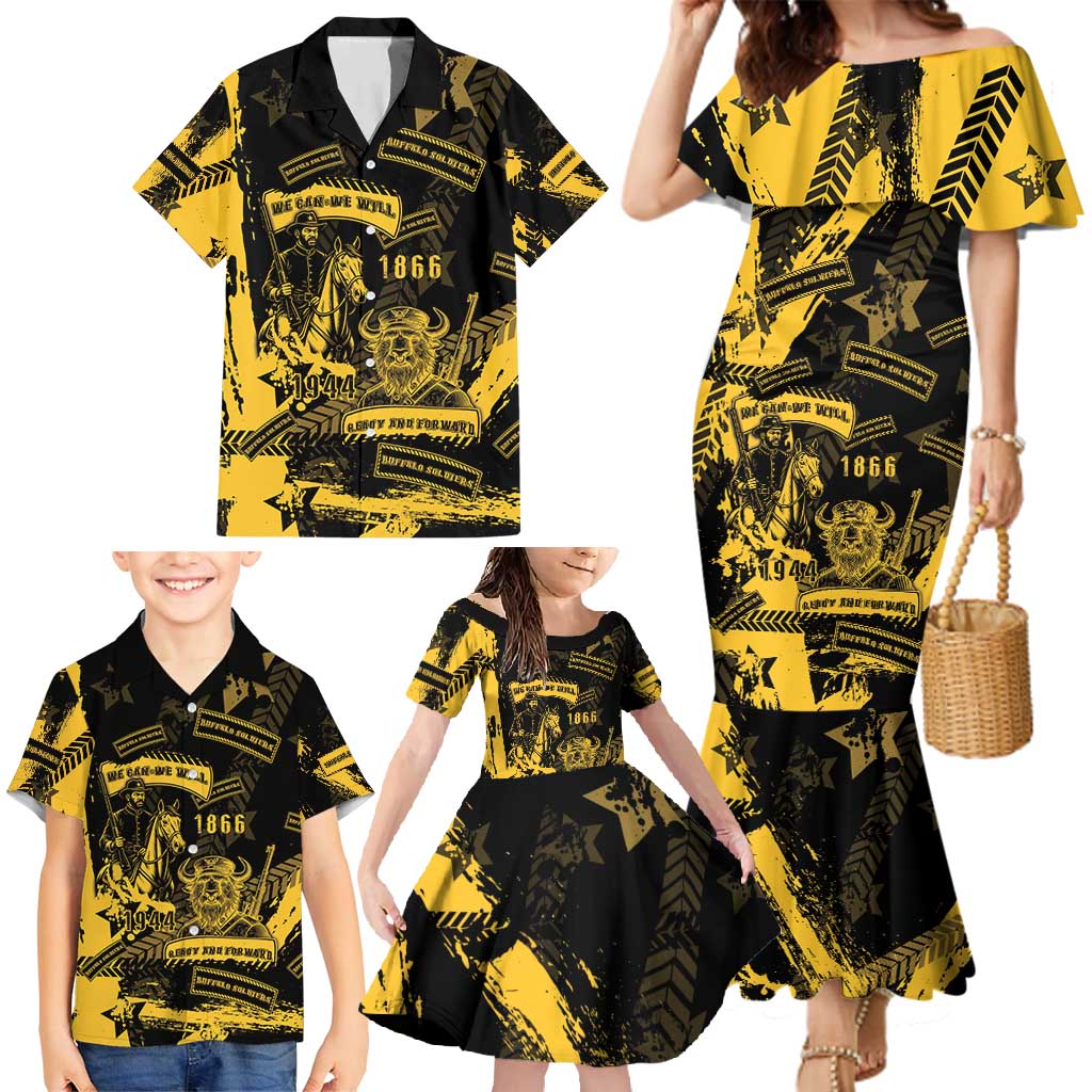 Buffalo Soldiers Family Matching Mermaid Dress and Hawaiian Shirt Military Urban Retro Style - Wonder Print Shop