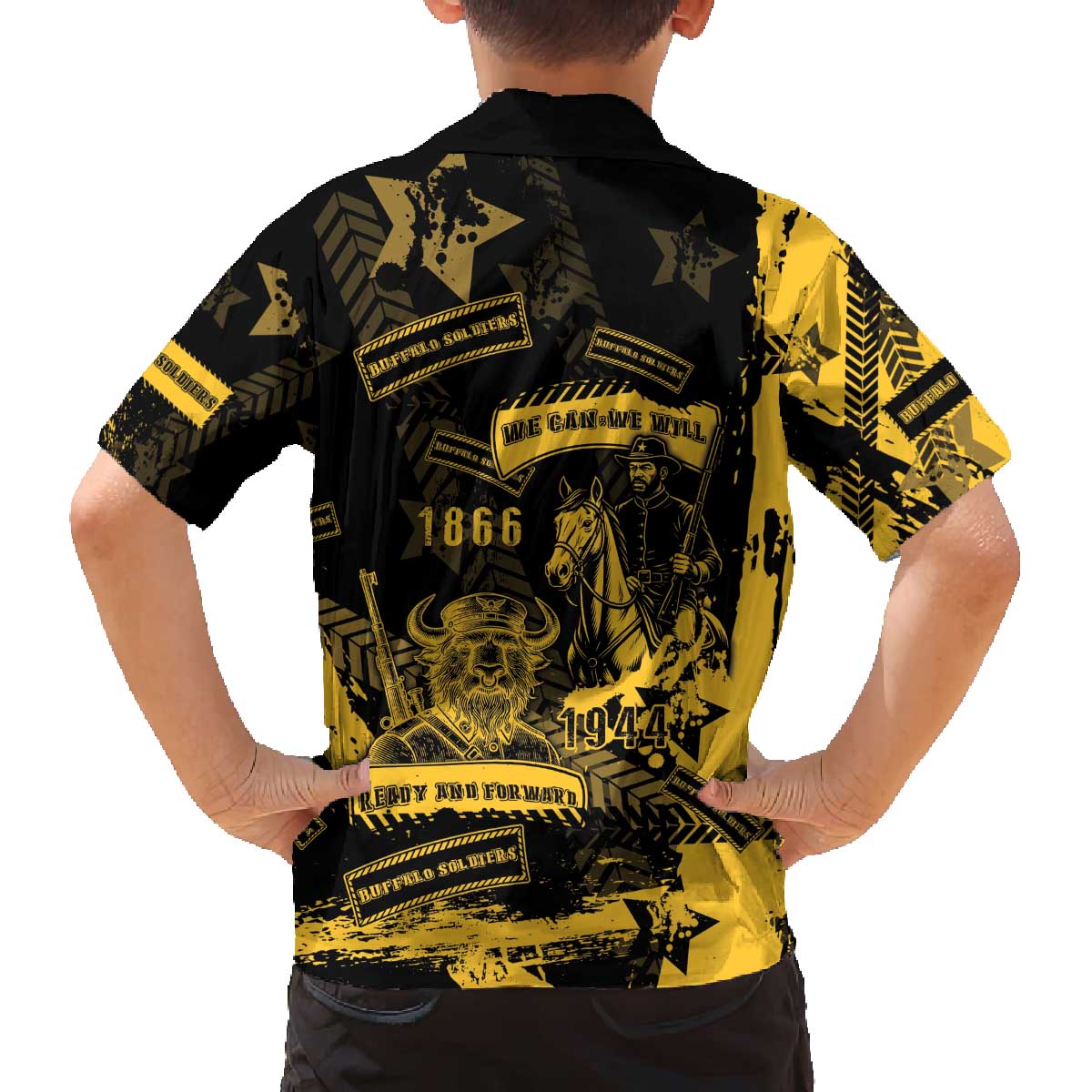 Buffalo Soldiers Family Matching Off The Shoulder Long Sleeve Dress and Hawaiian Shirt Military Urban Retro Style - Wonder Print Shop