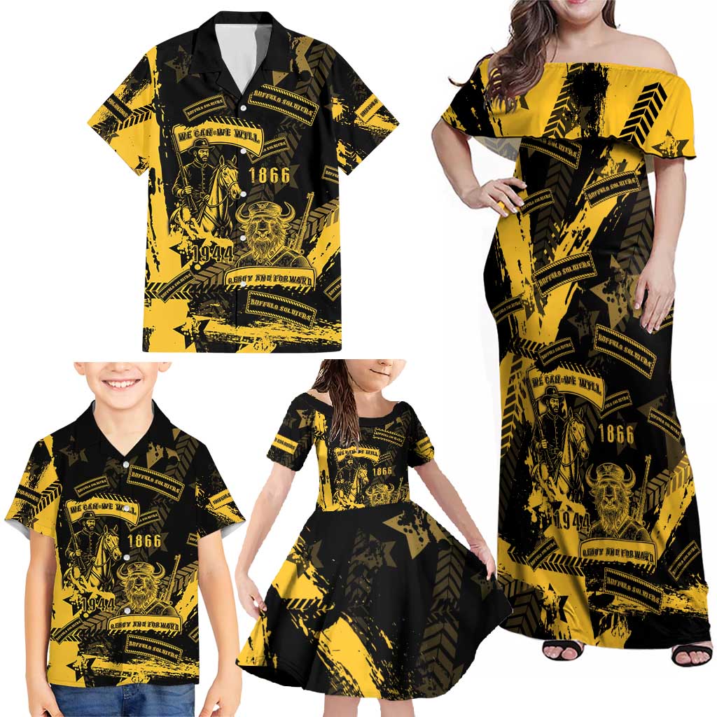 Buffalo Soldiers Family Matching Off Shoulder Maxi Dress and Hawaiian Shirt Military Urban Retro Style - Wonder Print Shop
