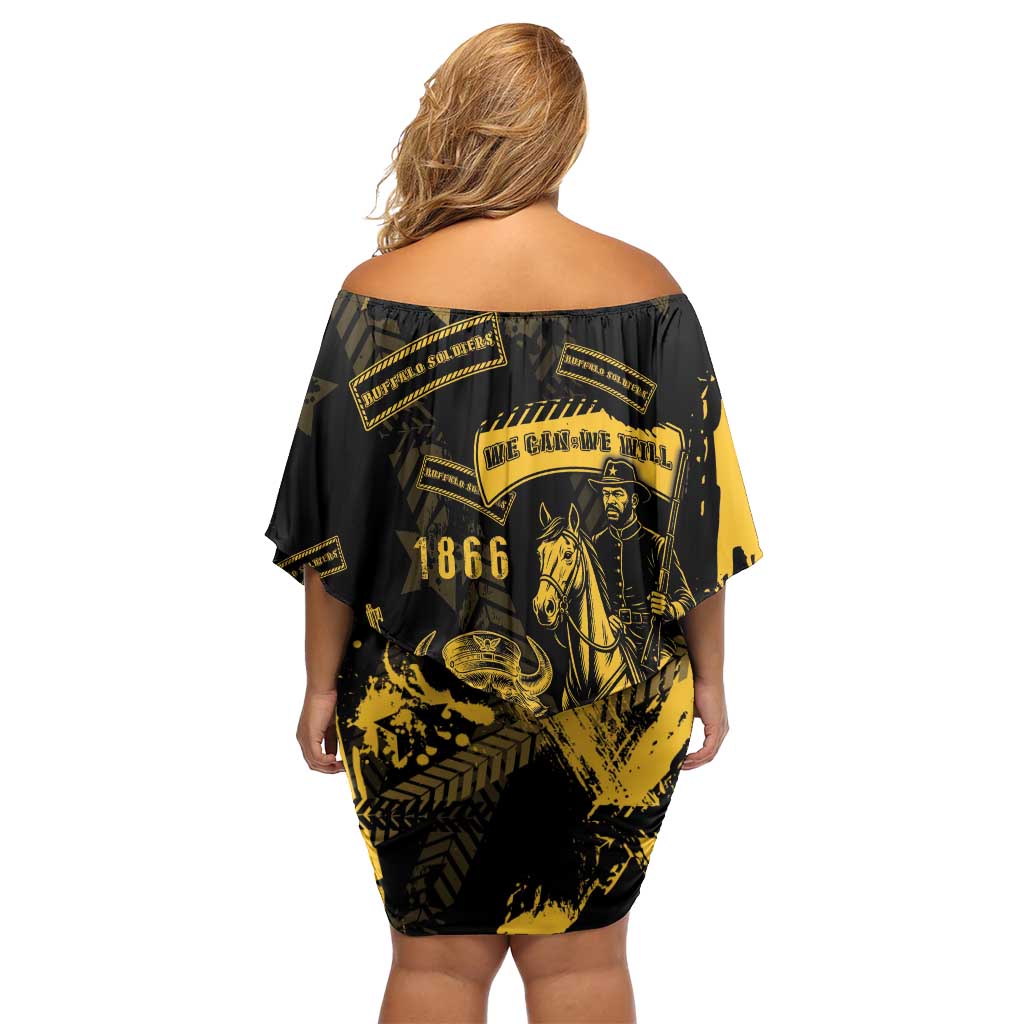Buffalo Soldiers Family Matching Off Shoulder Short Dress and Hawaiian Shirt Military Urban Retro Style - Wonder Print Shop