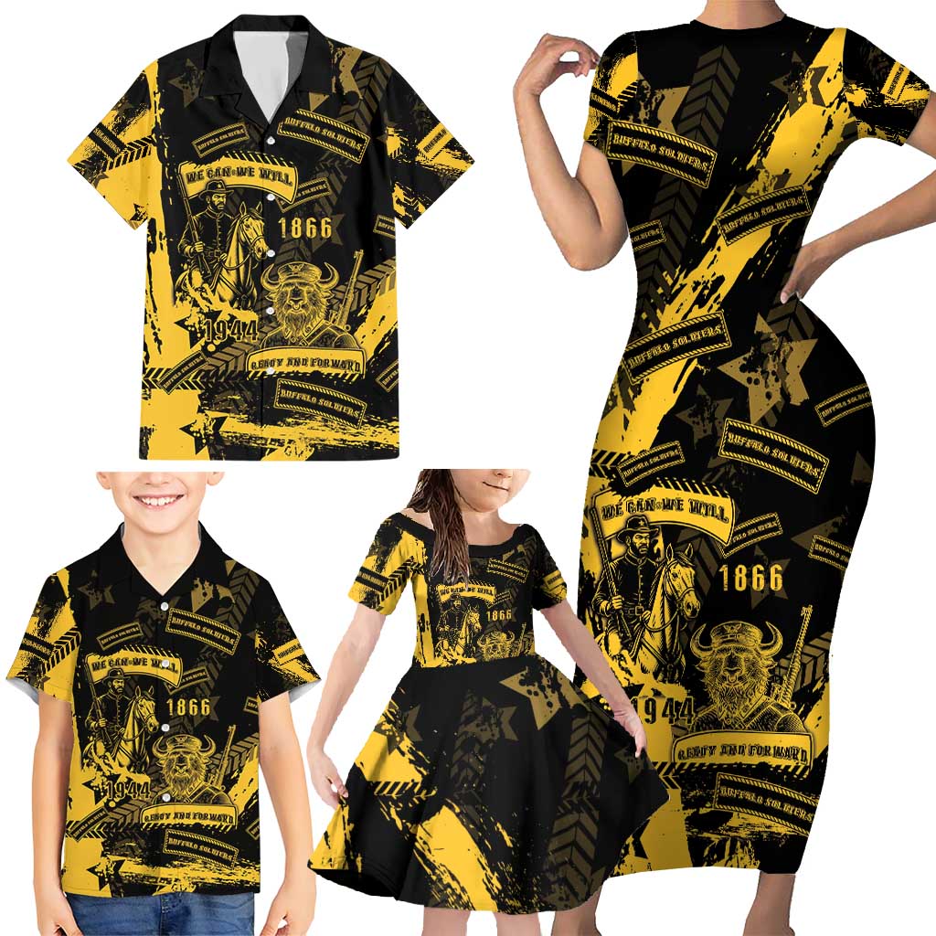 Buffalo Soldiers Family Matching Short Sleeve Bodycon Dress and Hawaiian Shirt Military Urban Retro Style - Wonder Print Shop