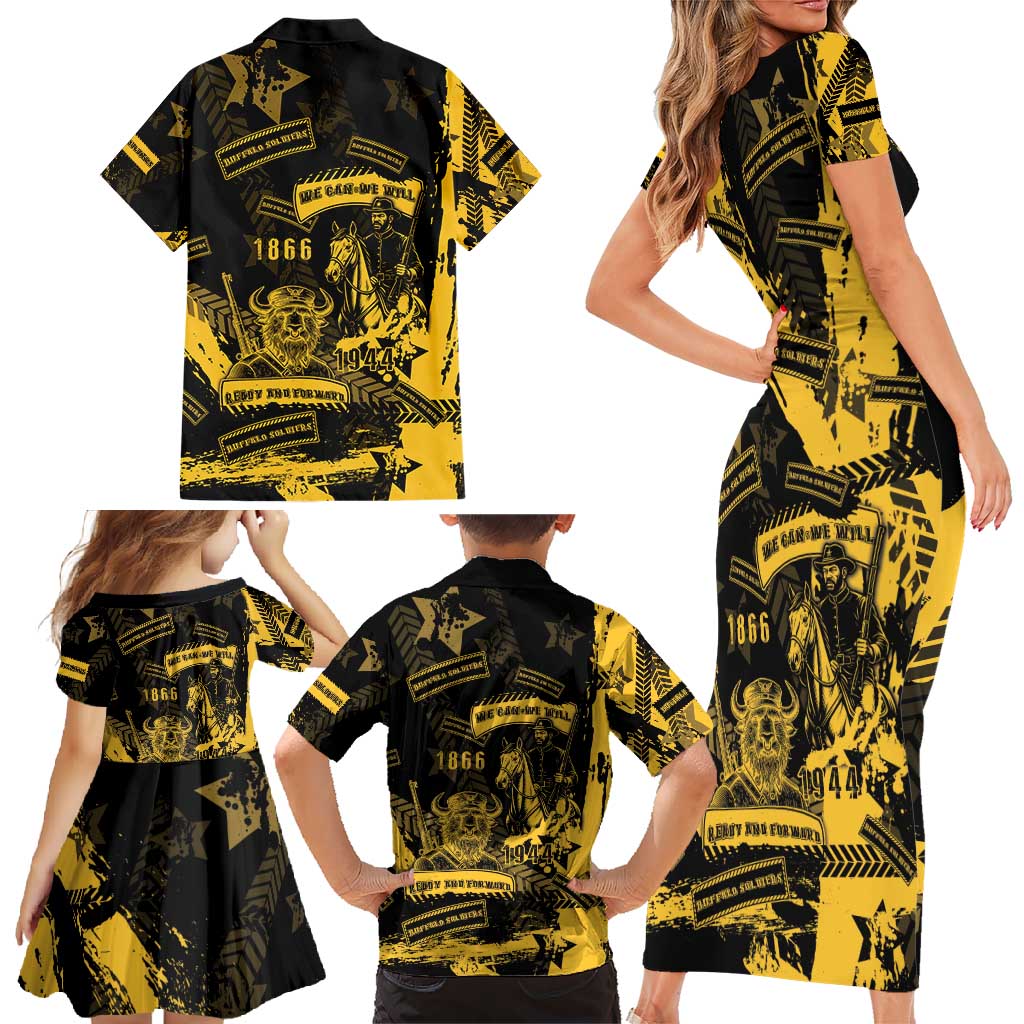Buffalo Soldiers Family Matching Short Sleeve Bodycon Dress and Hawaiian Shirt Military Urban Retro Style - Wonder Print Shop
