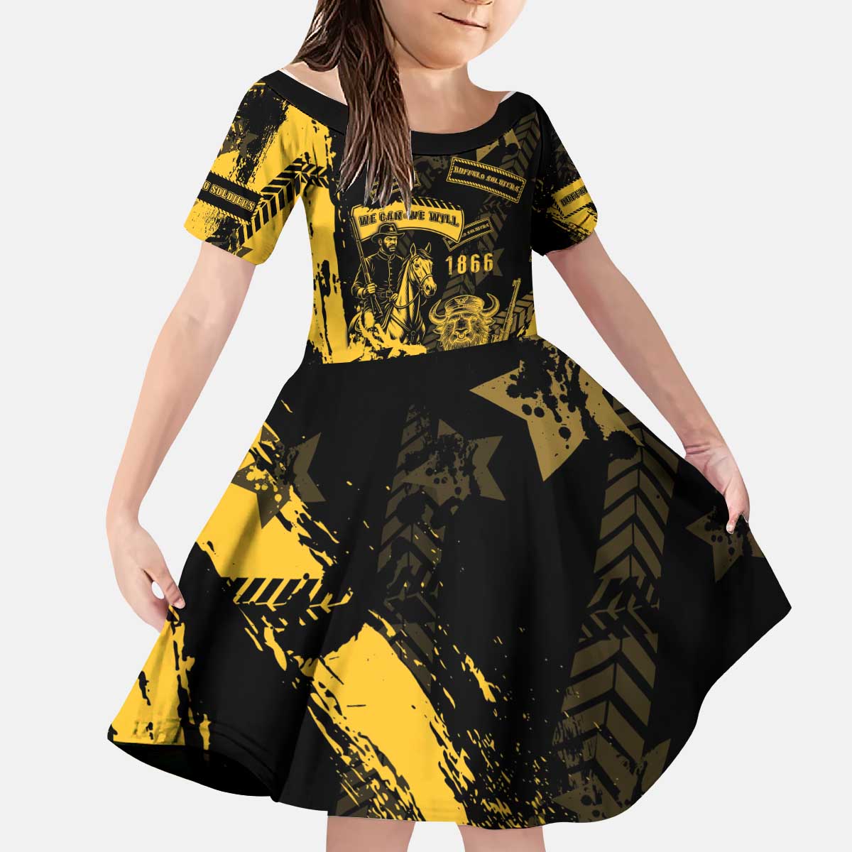 Buffalo Soldiers Kid Short Sleeve Dress Military Urban Retro Style - Wonder Print Shop