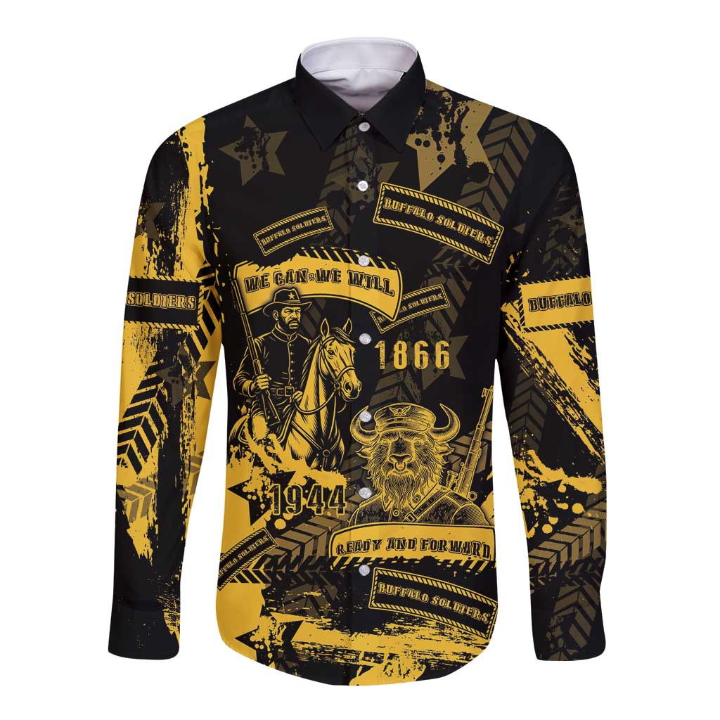 Buffalo Soldiers Long Sleeve Button Shirt Military Urban Retro Style - Wonder Print Shop