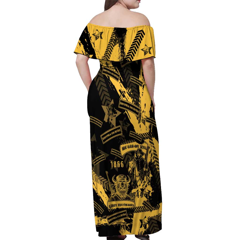 Buffalo Soldiers Off Shoulder Maxi Dress Military Urban Retro Style - Wonder Print Shop