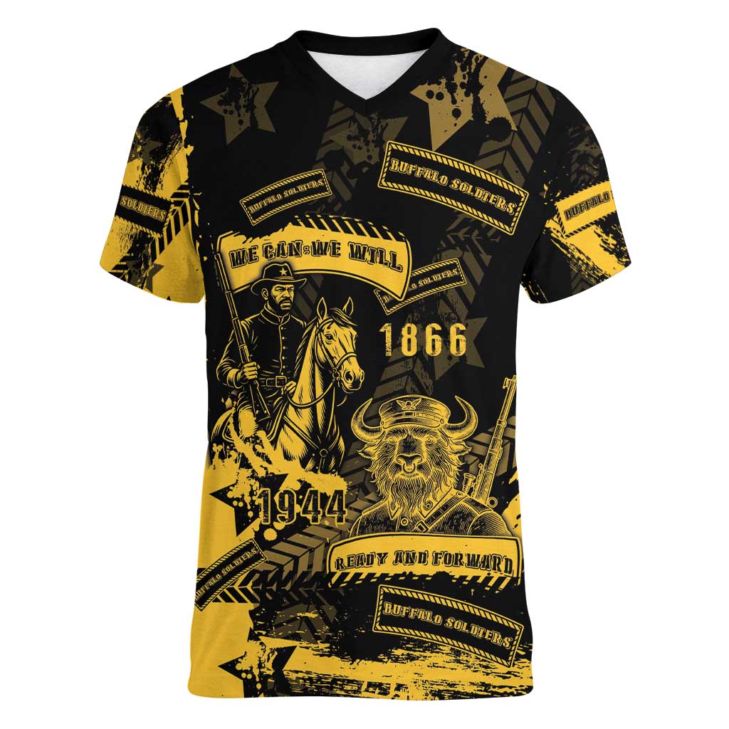 Buffalo Soldiers Women V-Neck T-Shirt Military Urban Retro Style - Wonder Print Shop