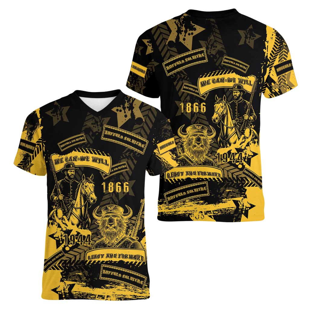 Buffalo Soldiers Women V-Neck T-Shirt Military Urban Retro Style - Wonder Print Shop