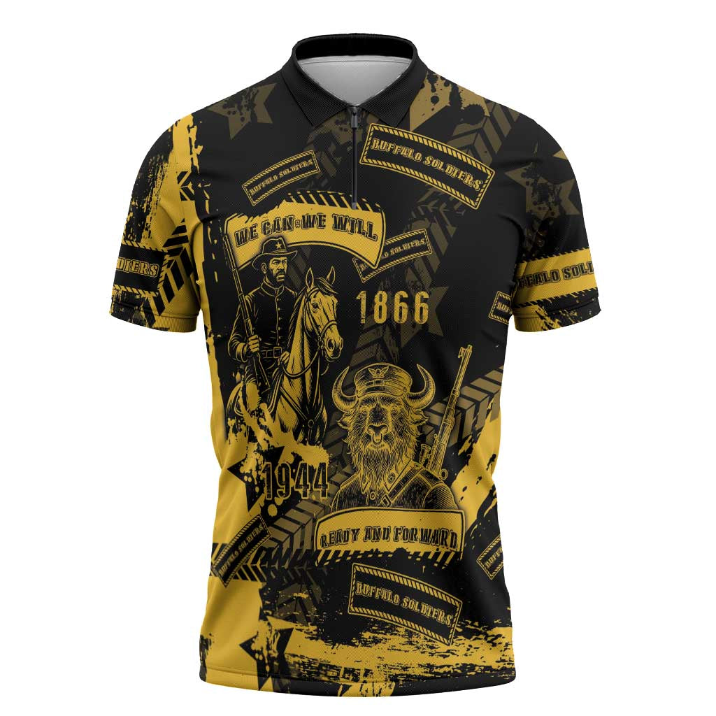 Buffalo Soldiers Zipper Polo Shirt Military Urban Retro Style - Wonder Print Shop