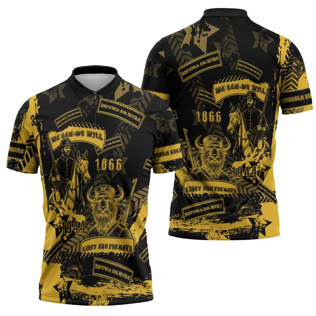Buffalo Soldiers Zipper Polo Shirt Military Urban Retro Style - Wonder Print Shop