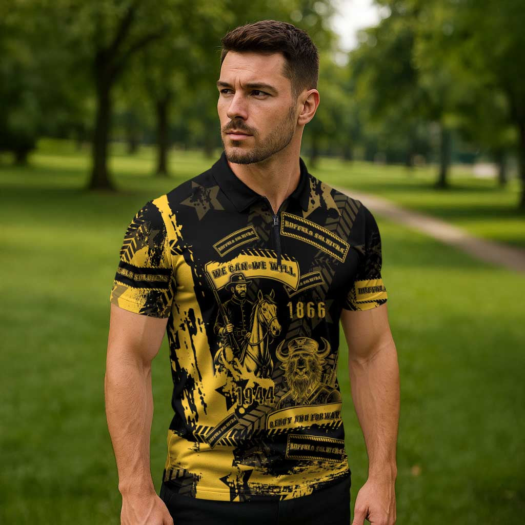 Buffalo Soldiers Zipper Polo Shirt Military Urban Retro Style - Wonder Print Shop