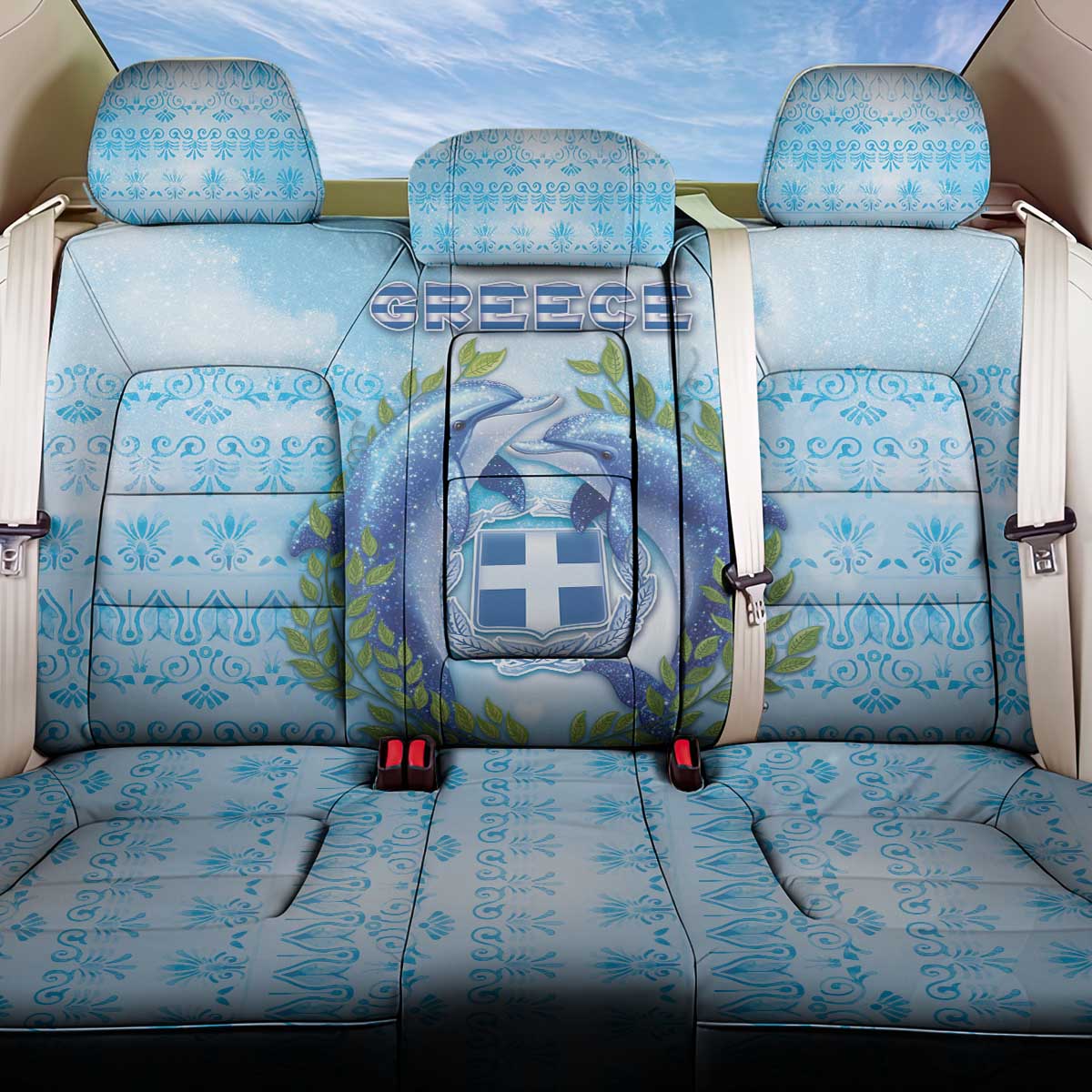 Greece Back Car Seat Cover Dolphins And Symbol - Wonder Print Shop