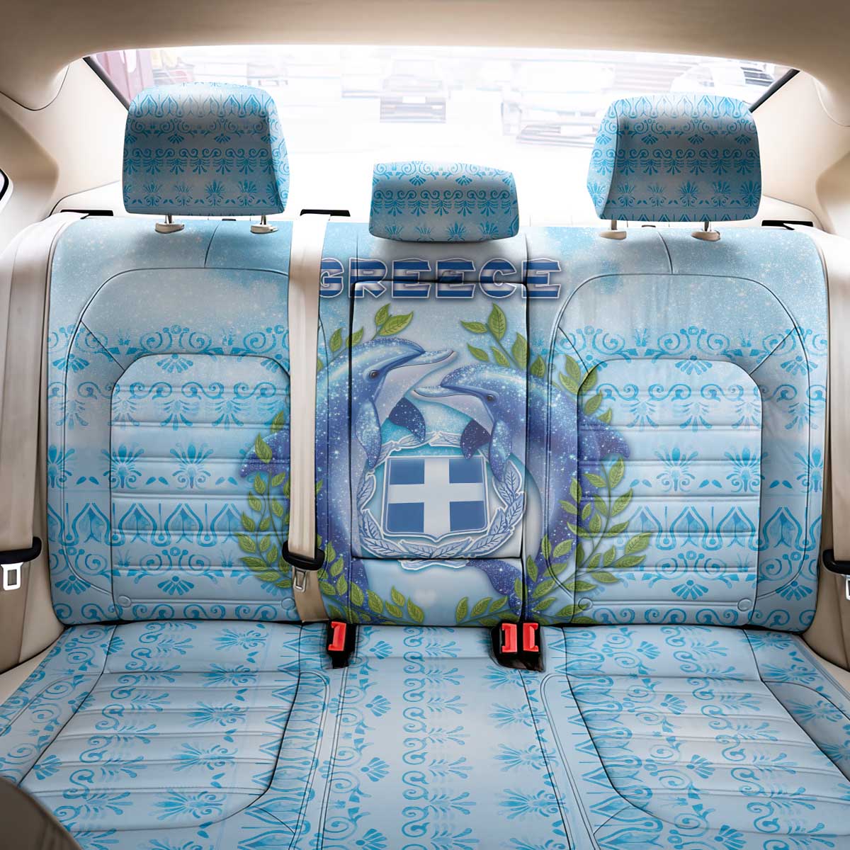 Greece Back Car Seat Cover Dolphins And Symbol - Wonder Print Shop