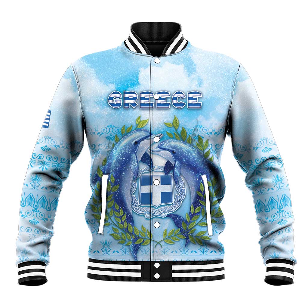 Personalized Greece Baseball Jacket Dolphins And Symbol - Wonder Print Shop