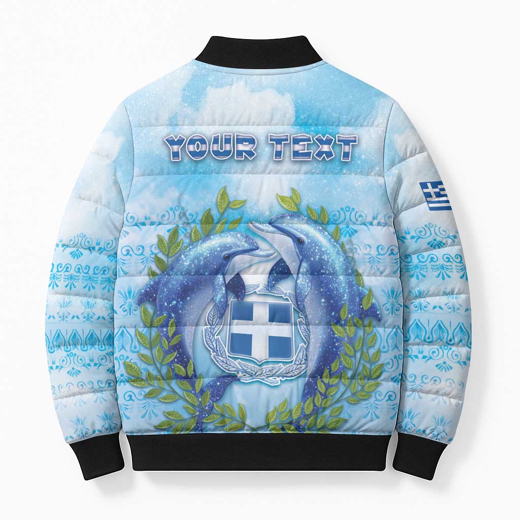 Personalized Greece Bomber Puffer Jacket Dolphins And Symbol - Wonder Print Shop