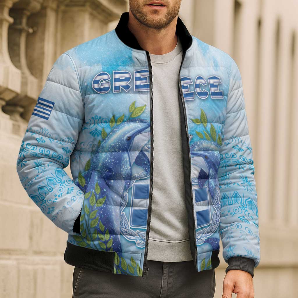 Personalized Greece Bomber Puffer Jacket Dolphins And Symbol - Wonder Print Shop