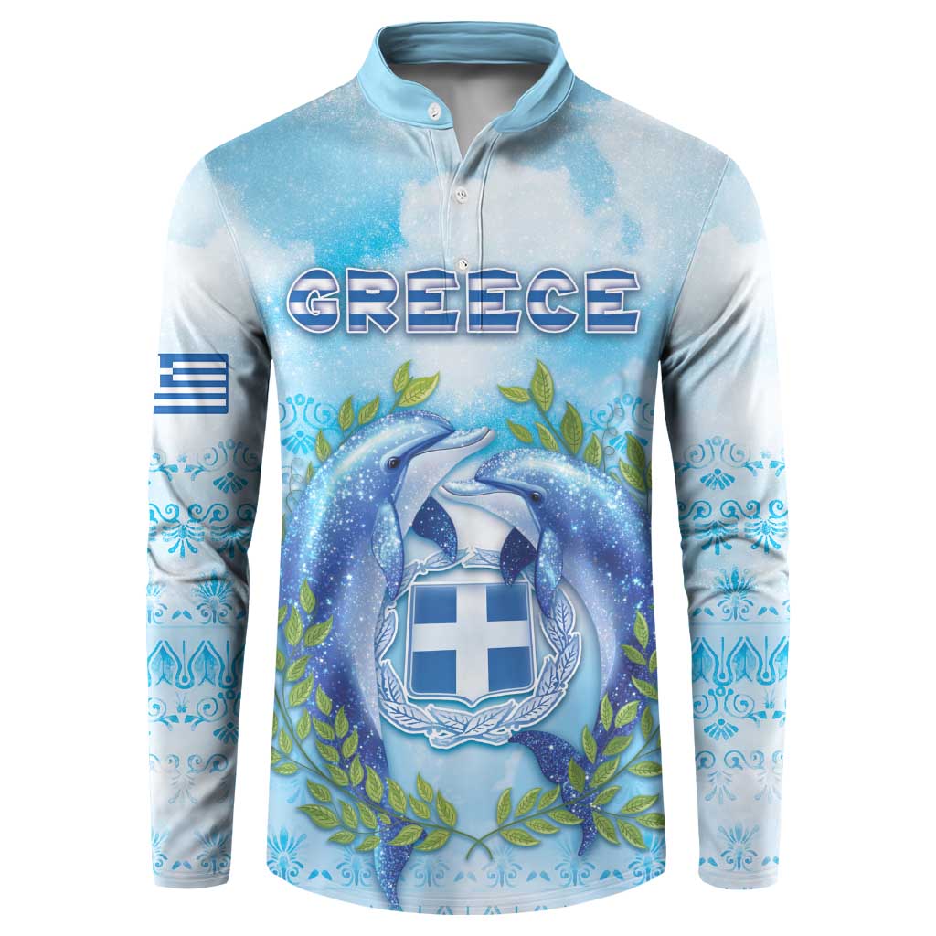 Personalized Greece Button Sweatshirt Dolphins And Symbol - Wonder Print Shop