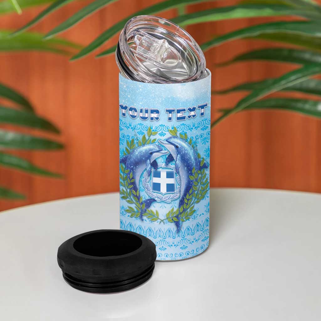 Personalized Greece 4 in 1 Can Cooler Tumbler Dolphins And Symbol - Wonder Print Shop