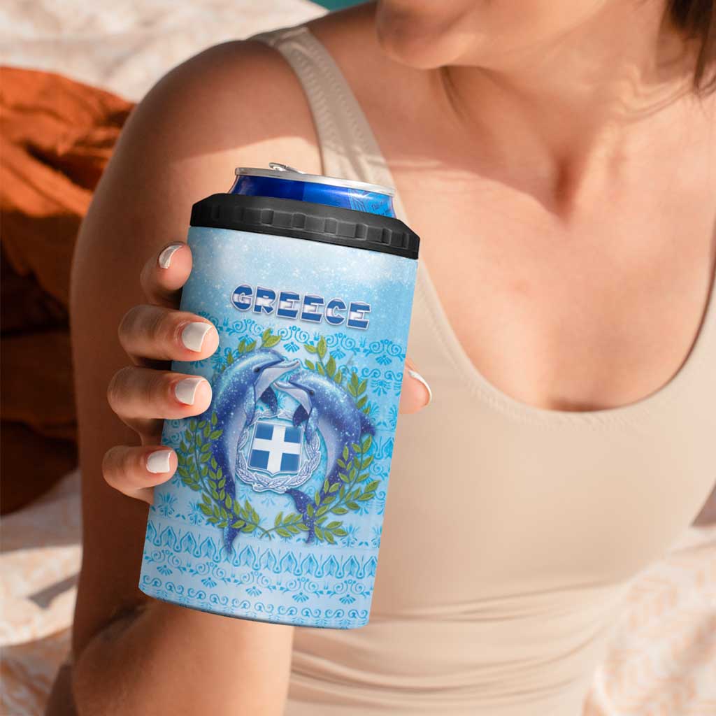 Personalized Greece 4 in 1 Can Cooler Tumbler Dolphins And Symbol - Wonder Print Shop