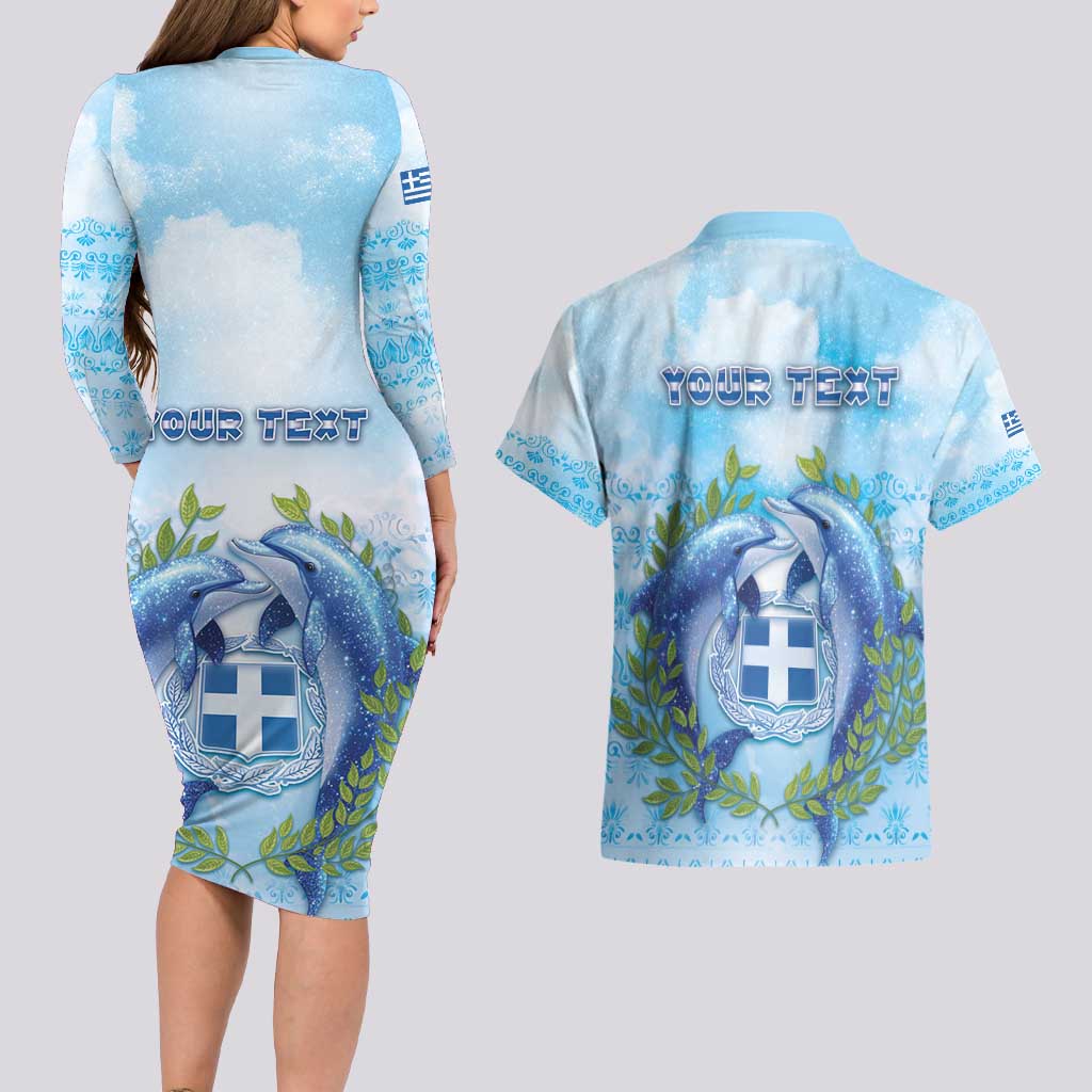 Personalized Greece Couples Matching Long Sleeve Bodycon Dress and Hawaiian Shirt Dolphins And Symbol - Wonder Print Shop