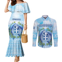 Personalized Greece Couples Matching Mermaid Dress and Long Sleeve Button Shirt Dolphins And Symbol - Wonder Print Shop