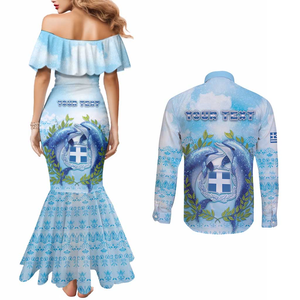 Personalized Greece Couples Matching Mermaid Dress and Long Sleeve Button Shirt Dolphins And Symbol - Wonder Print Shop