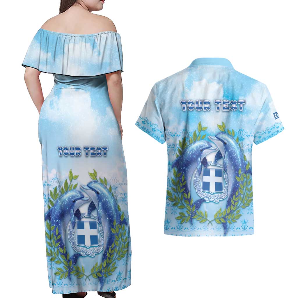Personalized Greece Couples Matching Off Shoulder Maxi Dress and Hawaiian Shirt Dolphins And Symbol - Wonder Print Shop