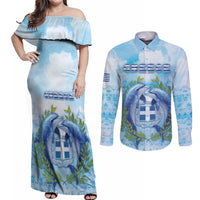 Personalized Greece Couples Matching Off Shoulder Maxi Dress and Long Sleeve Button Shirt Dolphins And Symbol - Wonder Print Shop