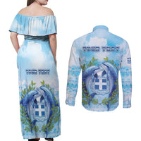Personalized Greece Couples Matching Off Shoulder Maxi Dress and Long Sleeve Button Shirt Dolphins And Symbol - Wonder Print Shop