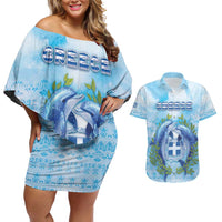 Personalized Greece Couples Matching Off Shoulder Short Dress and Hawaiian Shirt Dolphins And Symbol - Wonder Print Shop