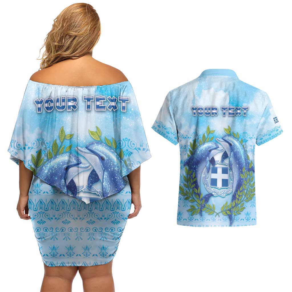 Personalized Greece Couples Matching Off Shoulder Short Dress and Hawaiian Shirt Dolphins And Symbol - Wonder Print Shop
