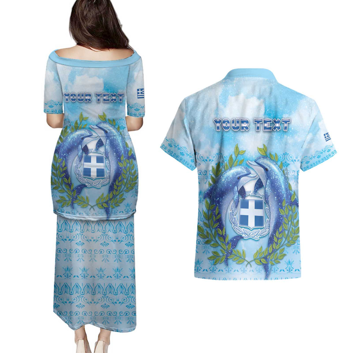 Personalized Greece Couples Matching Puletasi and Hawaiian Shirt Dolphins And Symbol - Wonder Print Shop