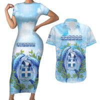 Personalized Greece Couples Matching Short Sleeve Bodycon Dress and Hawaiian Shirt Dolphins And Symbol - Wonder Print Shop