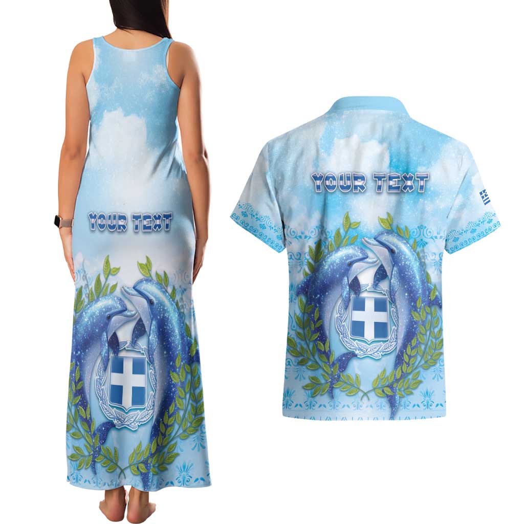 Personalized Greece Couples Matching Tank Maxi Dress and Hawaiian Shirt Dolphins And Symbol - Wonder Print Shop