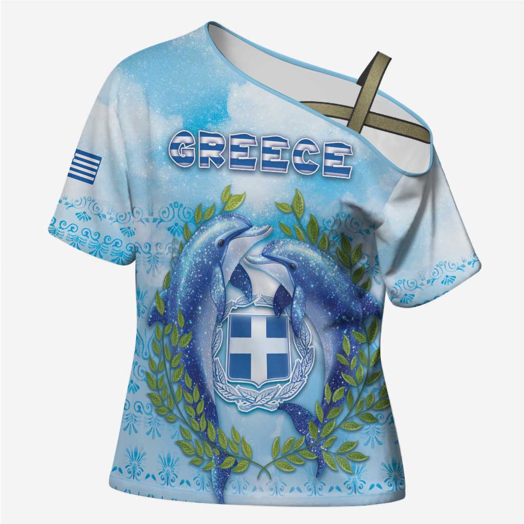 Personalized Greece Cross Shoulder Shirt Dolphins And Symbol - Wonder Print Shop