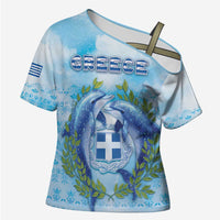 Personalized Greece Cross Shoulder Shirt Dolphins And Symbol - Wonder Print Shop