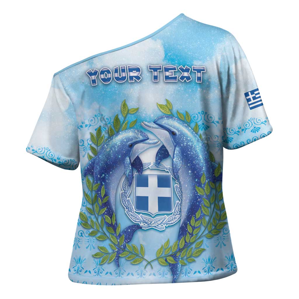 Personalized Greece Cross Shoulder Shirt Dolphins And Symbol - Wonder Print Shop