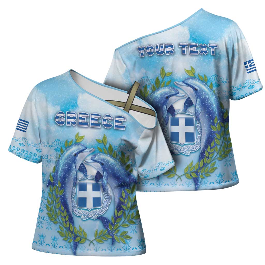 Personalized Greece Cross Shoulder Shirt Dolphins And Symbol - Wonder Print Shop