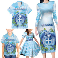 Personalized Greece Family Matching Long Sleeve Bodycon Dress and Hawaiian Shirt Dolphins And Symbol - Wonder Print Shop