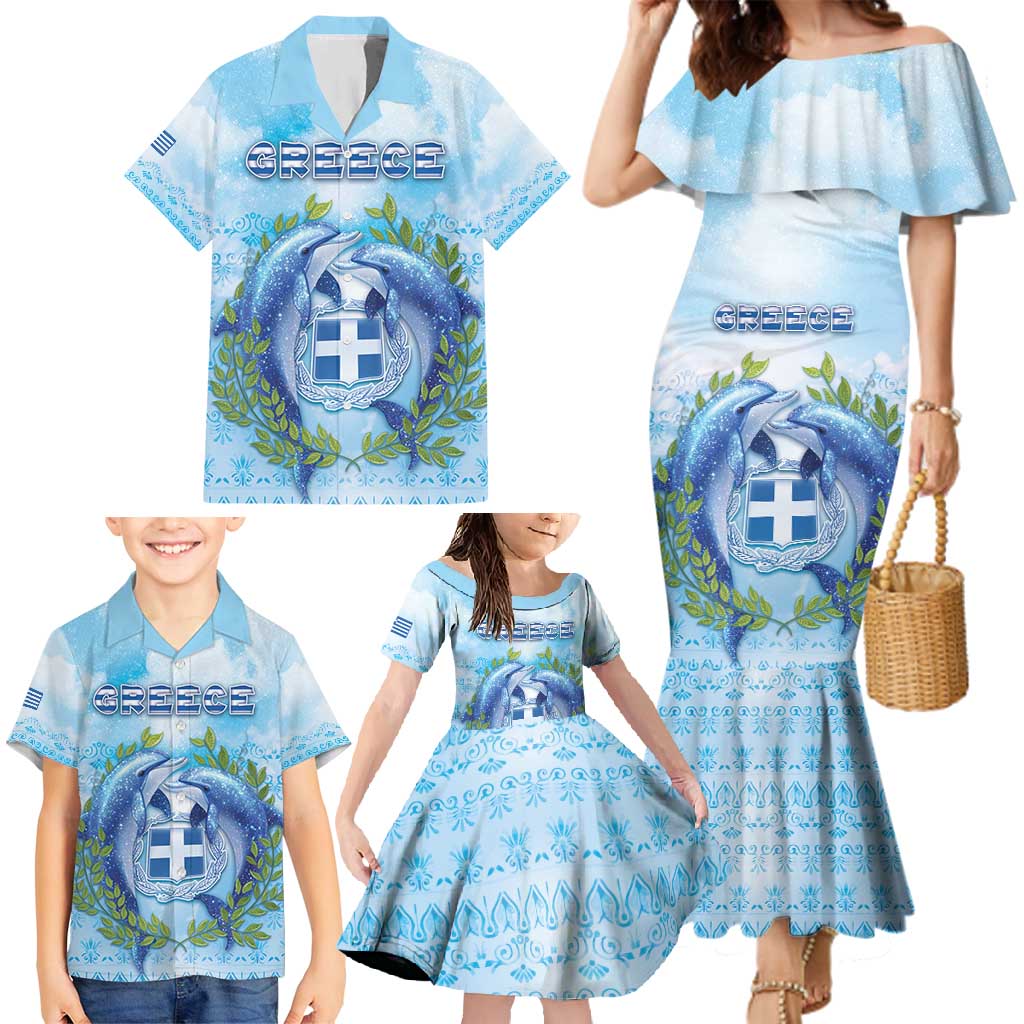 Personalized Greece Family Matching Mermaid Dress and Hawaiian Shirt Dolphins And Symbol - Wonder Print Shop
