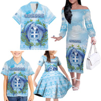 Personalized Greece Family Matching Off The Shoulder Long Sleeve Dress and Hawaiian Shirt Dolphins And Symbol - Wonder Print Shop