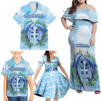 Personalized Greece Family Matching Off Shoulder Maxi Dress and Hawaiian Shirt Dolphins And Symbol - Wonder Print Shop