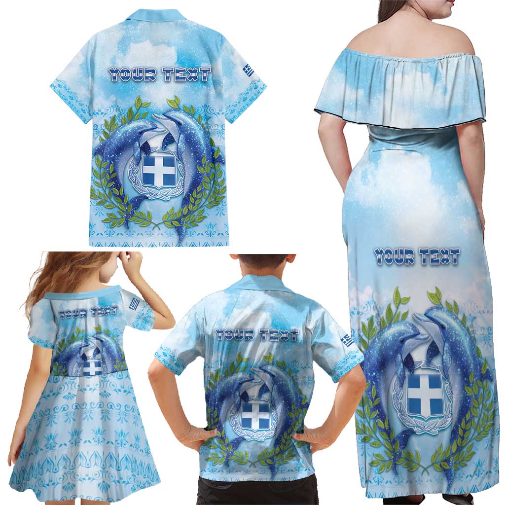 Personalized Greece Family Matching Off Shoulder Maxi Dress and Hawaiian Shirt Dolphins And Symbol - Wonder Print Shop