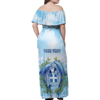 Personalized Greece Family Matching Off Shoulder Maxi Dress and Hawaiian Shirt Dolphins And Symbol - Wonder Print Shop